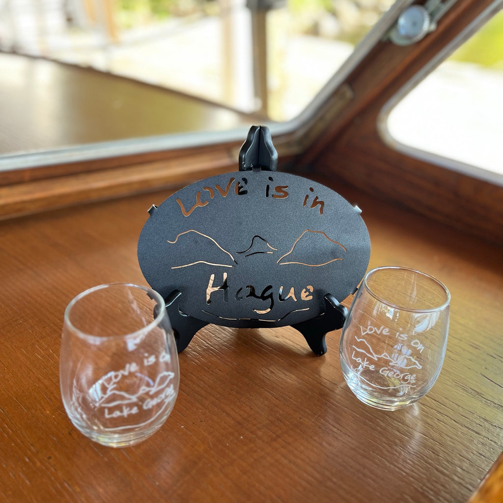Lake George Stemless Wine Glasses and Hague Trivet Gift Set