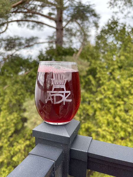 Adirondack Stemless Wine Glass with an ADK Chair