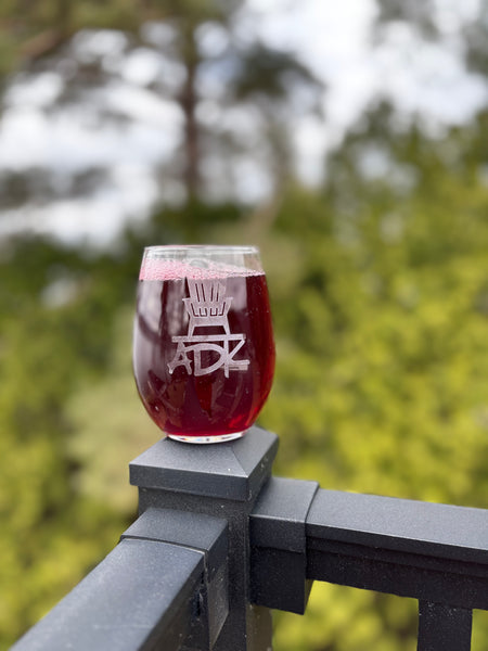 Adirondack Stemless Wine Glass with an ADK Chair