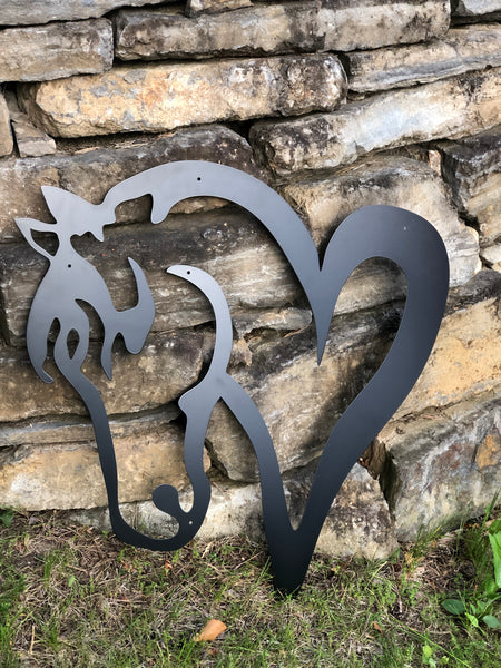 Large Custom Horse Head & Heart Metal Wall Decor