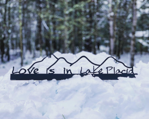 Lake Placid Painted Sign with the Adirondack Mountains