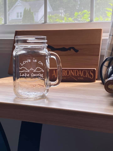 Love is on Lake George Handled Mason Jar