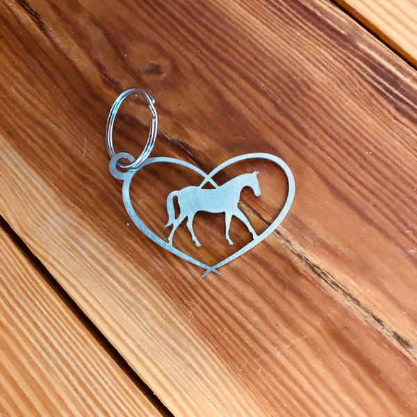 Stainless key chain with a Horse inside a heart