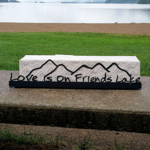 Friends Lake Metal Sign with Mountains