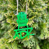 ADK Chair metal ornament with ADK spelled out; color green