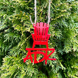 ADK Chair metal ornament with ADK spelled out; color red