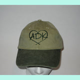 Ball cap with our ADK in a heart silhouette logo.  Two toned. ADK in a heart silhouette is embroidered in green thread to complement the beak of the ball cap.