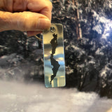 Silhouette of Schroon Lake on a stainless steel key chain.