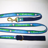 Dog leash with interlocking LheartG logo in between Lake George on a ribbon with nylon webbing on the other side of the dog leash