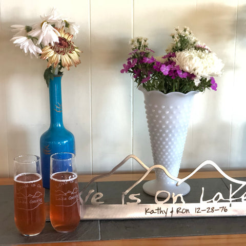 Lake George Stemless Wine Glasses and Trivet Gift Set