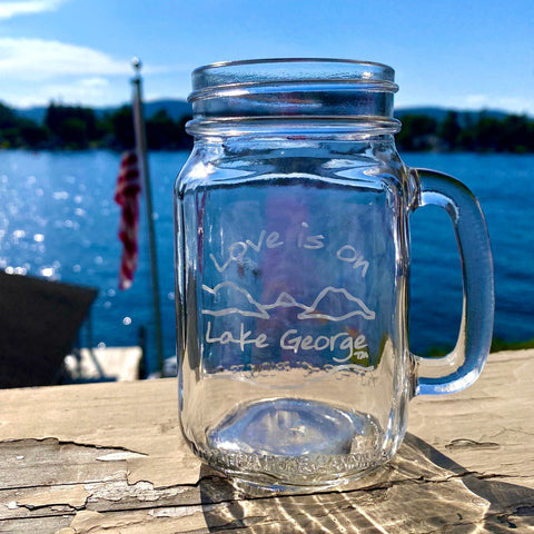 Love is on Lake George Handled Mason Jar